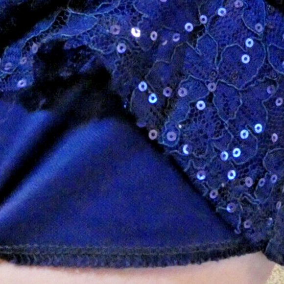 London Prom Dress Womens Size 4 Blue Mini Lace Sequins Bombshell Stylish UK - Picture 9 of 13